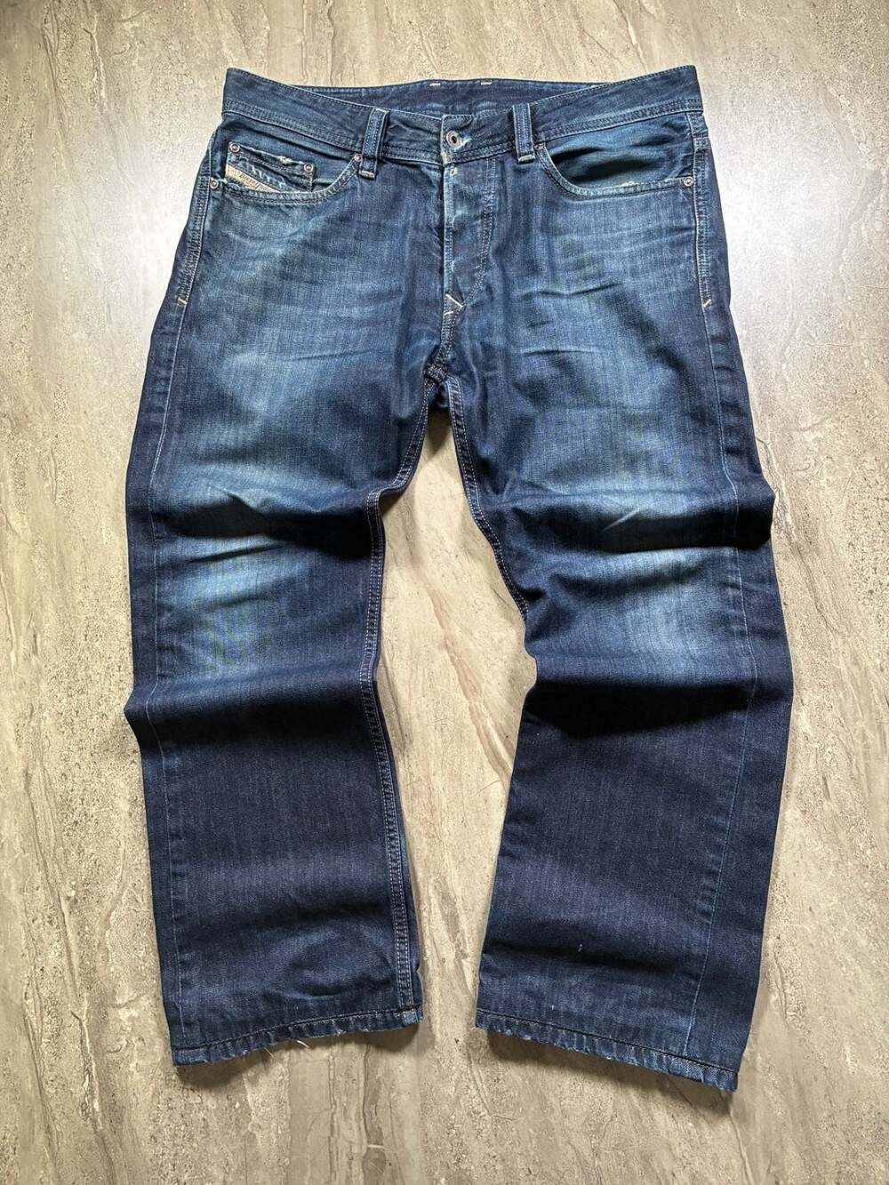 Vintage Y2K Diesel Industry Jeans Dark Wash Straight Leg Frayed Hem W32 L30